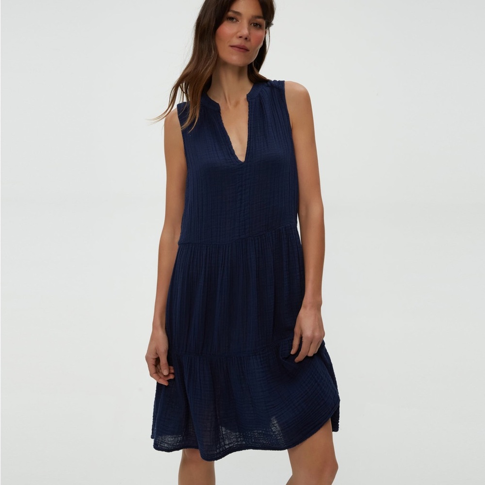 Michael Daisy Gauze Navy Sleeveless Dress